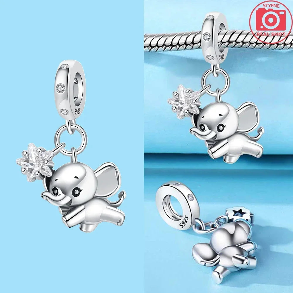 Mother Baby Charms Pink Elephant Beads Fit Original 925 Silver Original Bracelet Jewelry Making Up Mother's Day Gift