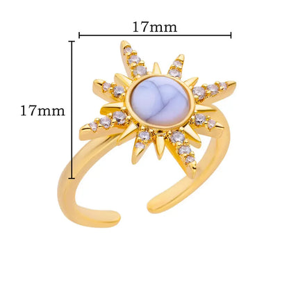 Zircon Opal Sun Rings For Women Stainless Steel Gold Plated Sun Ring Aesthetic Wedding Party Jewelry Gift Accessories BFF 2024