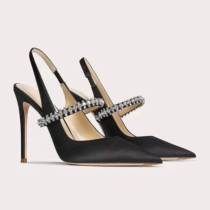 Brand Luxury Crystal High Heels Women's Sandals Pointed Toe Elegant Heeled Shoes Woman Sexy Summer Pumps Sandals Zapatos Mujer