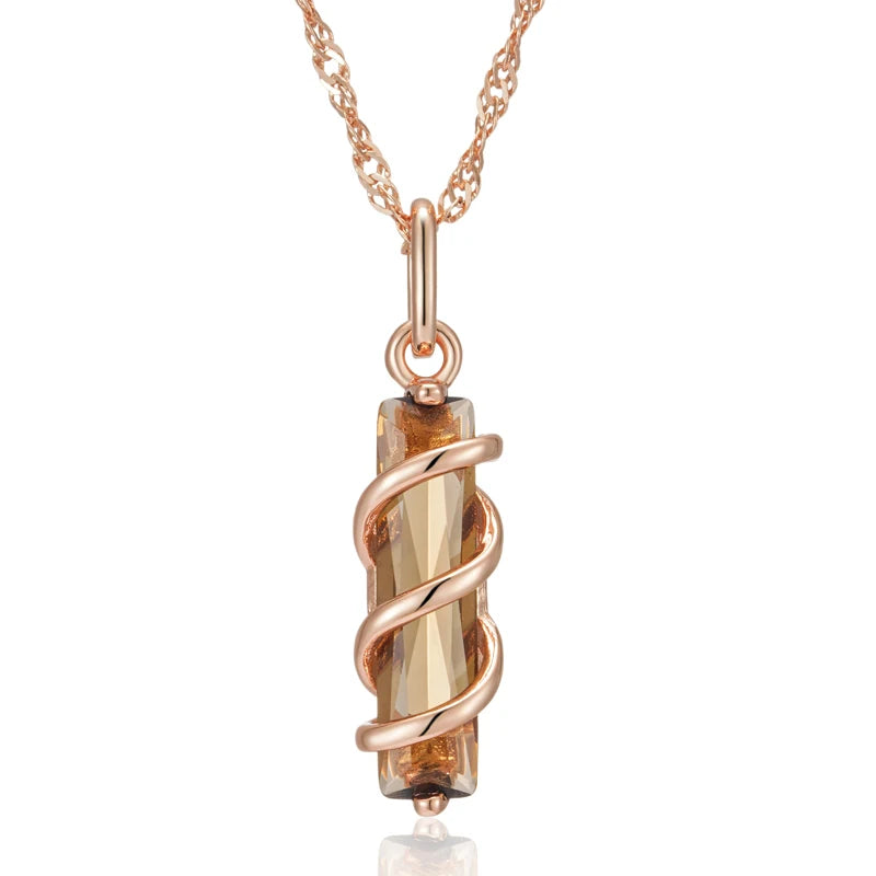 Kinel Fashion Light Brown Natural Zircon Pendant Necklace for Women Simple Square 585 Rose Gold Color High Quality Daily Jewelry