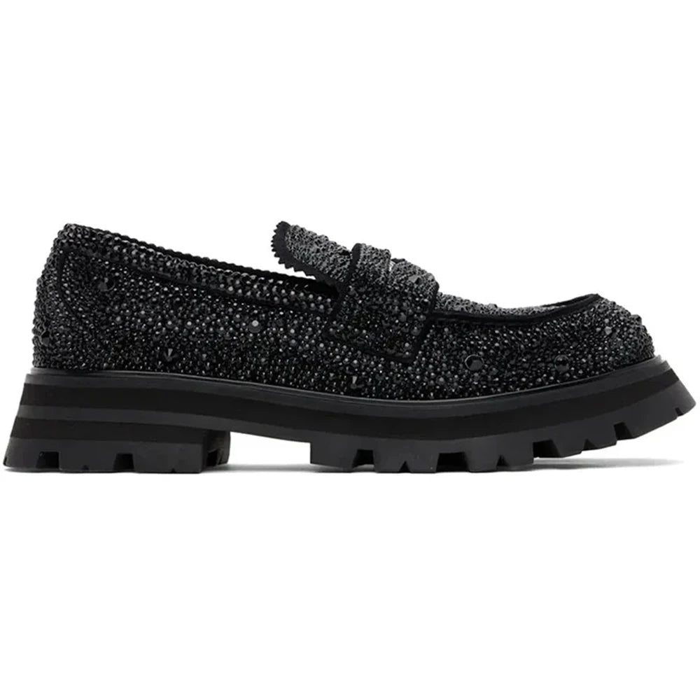 Black Rhinestone Men's Shoes Stylish Slip On Loafers Men Casual Shoes Wear-Resistant Trendy Luxury Handmade Shoe Men's Shoes
