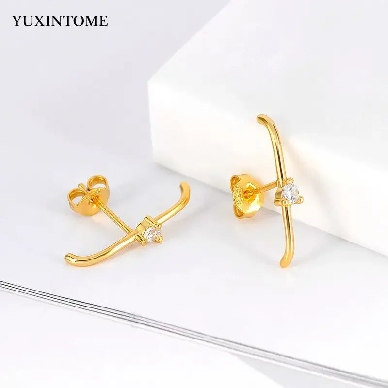 YUXINTOME Small 925 Sterling Silver Ear Needle C-Shaped Cartilage Piercing Stud Earrings For Women cartilage perforation Jewelry