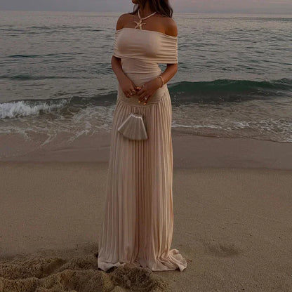 Elegant scoop neck pleated dress for women, slim party dresses for women, educational fashion, chic, summer, 2025