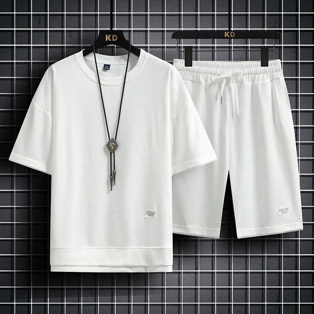 Leisure sports suit men's new summer fashion outdoor basketball jogging men's round neck short-sleeved T-shirt shorts 2 sets