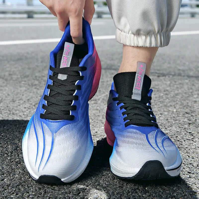 Carbon Plate Couple's Running Shoes Shock-Absorbing Rebound Ultra-Light Sports Shoes for Men and Women Summer Mesh Breathable Po