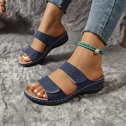 2025 New Ladies' Contrasting Wedge High-heeled Sandals, Casual Open Toed Thick Soled Shoes, Comfortable Ankle Strap Sandals