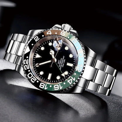200m Waterproof NH34A Automatic Mechanical Diver Watch for Men GMT Movement Luminous Jubilee Strap Dual Time Glide Lock Buckle
