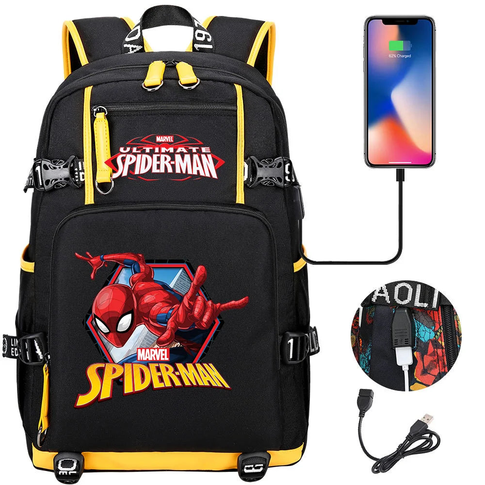Superhero Spiderman School Backpack Travel Bags Large Waterproof Multifunction USB Charging Backpacks Travel Sport Duffel Bag