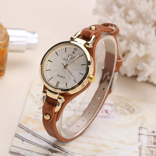Women Casual Watches Round Dial Rivet PU Leather Strap Wristwatch Ladies Analog Quartz Watch Gift Fashion Luxury Wrist Watch