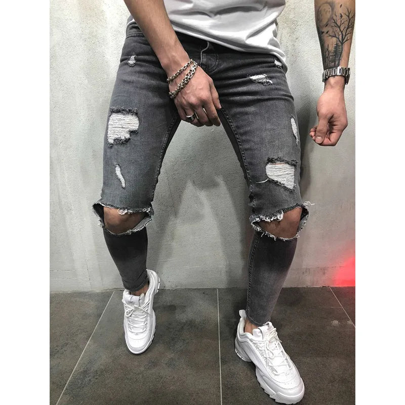 Mens Pant High-waisted Ripped Jeans Slim-fit Skinny Jeans Men Denim Pants Men's Autumn Stretch Trousers Long Jeans Pencil Pants