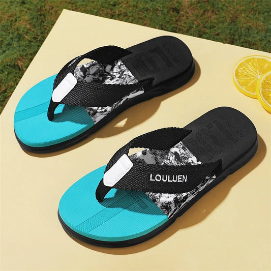 Men's slippers, flip flops, summer new style, men's fashionable color blocked open toed sandals, suitable for every season, suit