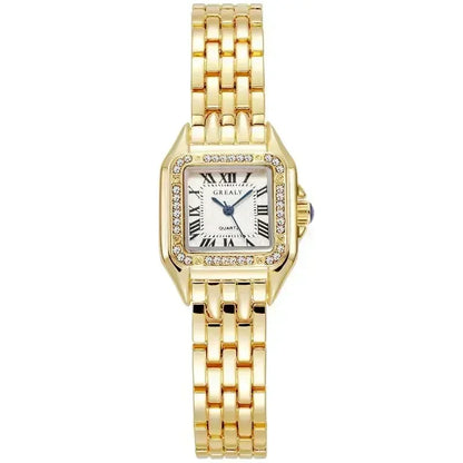 MAYZHISU Women's Fashion Quartz Watches Gold Alloy Strap Luxury Ladies Quartz Wristwatches Qualities Female Roman Scale Clock