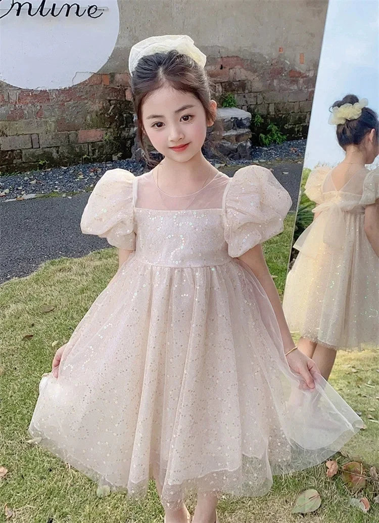 2024 Summer New Style Women's Baby Princess Dress Puffy Sleeves Trendy Girls Casual Dresses Woodland Theme Design