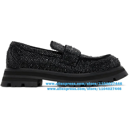 Black Rhinestone Men's Shoes Stylish Slip On Loafers Men Casual Shoes Wear-Resistant Trendy Luxury Handmade Shoe Men's Shoes
