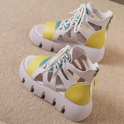 2025 New Women's Chunky Platform Gladiator Sandals - Breathable Color Block Strappy Summer Shoes