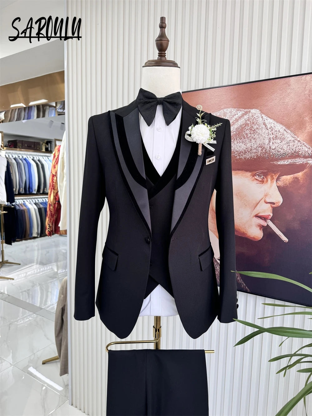 In Stock Smooth Groom Wear Elegant Single Breasted Men Suit 3-pieces Classy Formal Peak Lapel Customized Set Four Seasons