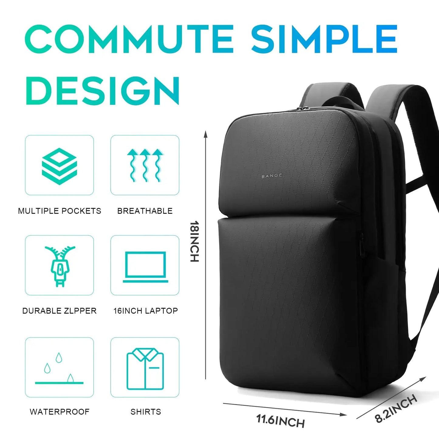 BANGE Smart Travel Backpack Business Flight Approved Carry on Backpack Large Capacity 15.6 inch Laptop Backpack for Men