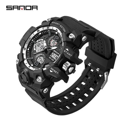SANDA 6021 Sport Watch for Men Waterproof LED Dual Display Quartz Wristwatch Mens Digital Clock Military Stopwatch Reloj Hombre