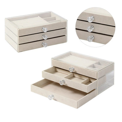 High-capacity Transparent Three-layer Flannel Jewelry Box Drawer Jewelry Box Earring Necklace Ring Dustproof Display Storage Box
