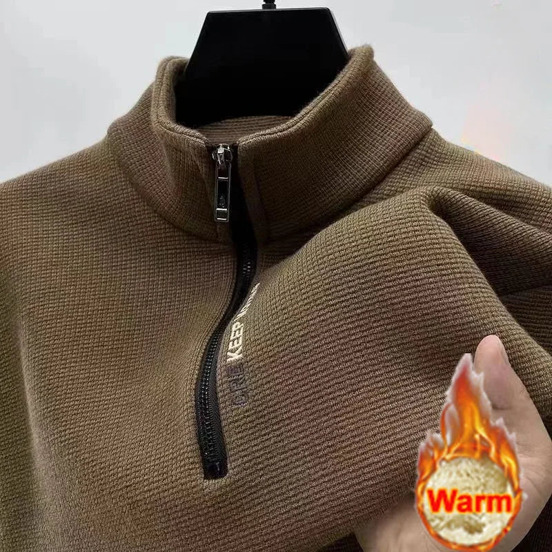 Men's Clothing Turtleneck Sweater Fashion Men's Knitwear Solid Color Chunky Half Zipper Thickening Sweater Luxury Warm Sweater