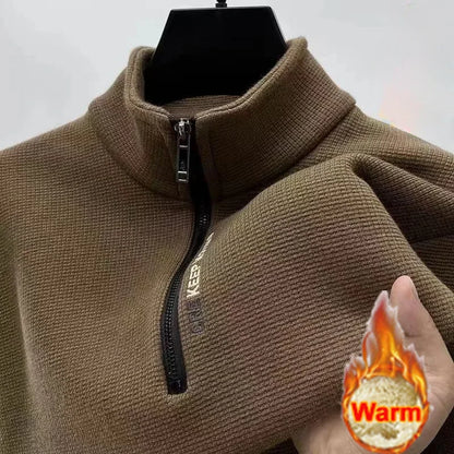 Men's Clothing Turtleneck Sweater Fashion Men's Knitwear Solid Color Chunky Half Zipper Thickening Sweater Luxury Warm Sweater