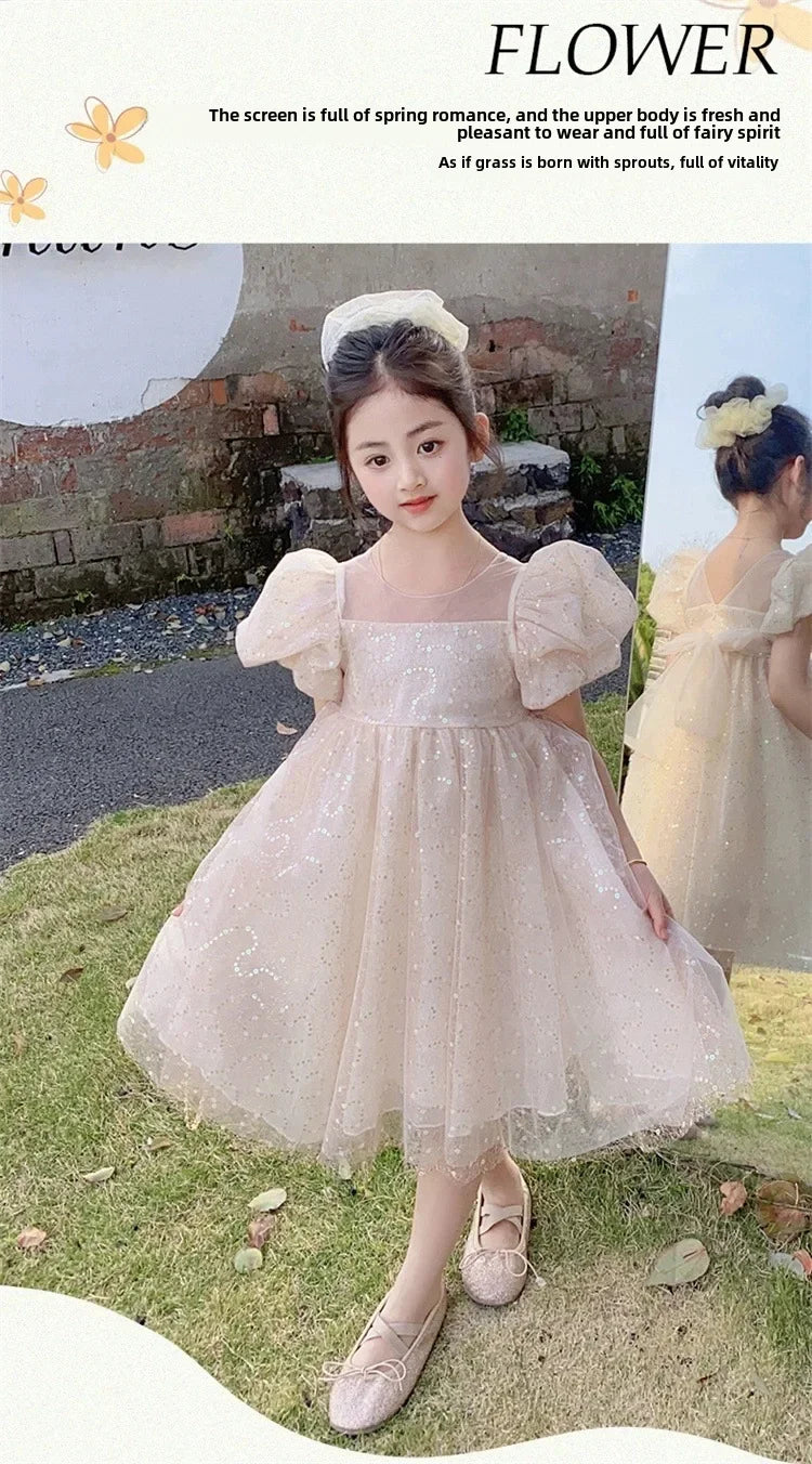2024 Summer New Style Women's Baby Princess Dress Puffy Sleeves Trendy Girls Casual Dresses Woodland Theme Design