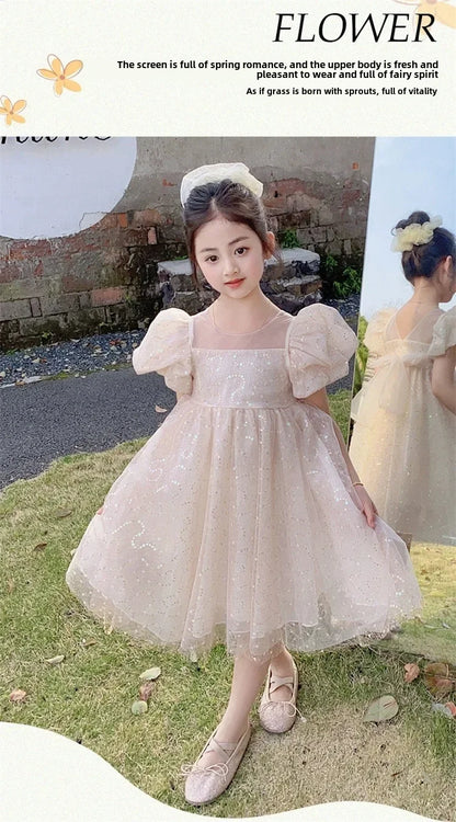 2024 Summer New Style Women's Baby Princess Dress Puffy Sleeves Trendy Girls Casual Dresses Woodland Theme Design