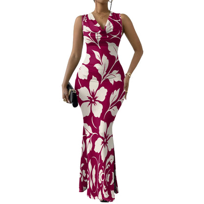 Tropical Floral Print Cowl Neck Maxi Dress for Women 2025 - Bold & Colorful Summer Dress for Parties, Vacation, XS-2XL