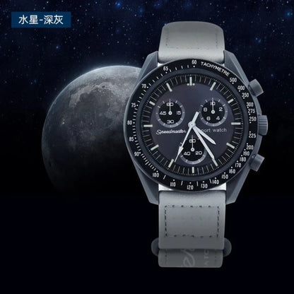 Polished 2025 Moon Mission His Hers Watch 6-Hand Chrono Quartz Movement 50m Water Resistant Luminous