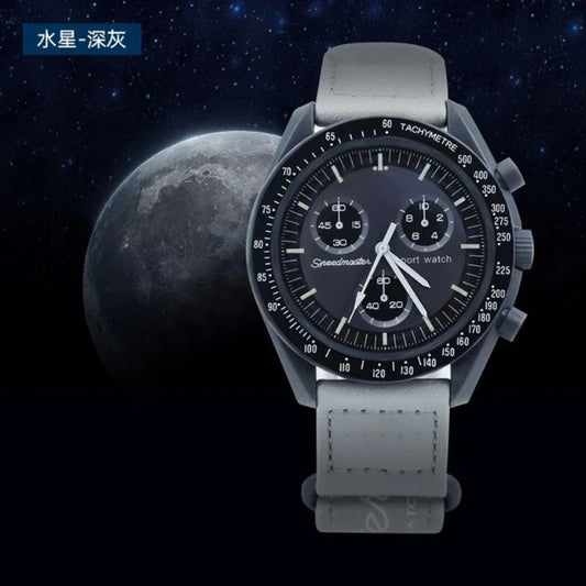 Polished 2025 Moon Mission His Hers Watch 6-Hand Chrono Quartz Movement 50m Water Resistant Luminous