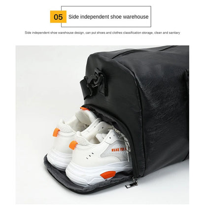 Custom logo Men's Fitness Sports Bag Duffel Oil Wax Pu Leather waterproof Swimming bag Travel Bag personality customization