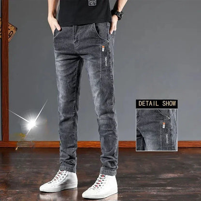 Fashion Men's Jeans Fashion Casual Slim Autumn Winter Fleece Kpop Denim Pants Plus Velvet Korean Luxury Clothing Classic Jeans