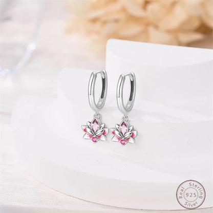 Hot 925 Sterling Silver Earrings Charm Simple Shining Lotus Zircon Wedding Women Jewelry Gift