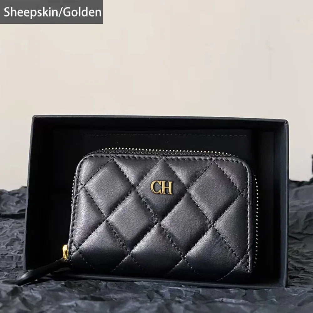 Fashion Sheepskin Leather Business Card Holder Flap Credit Card Coin Purse Classic Diamond Lattice Small Perfume Ladies Card Bag