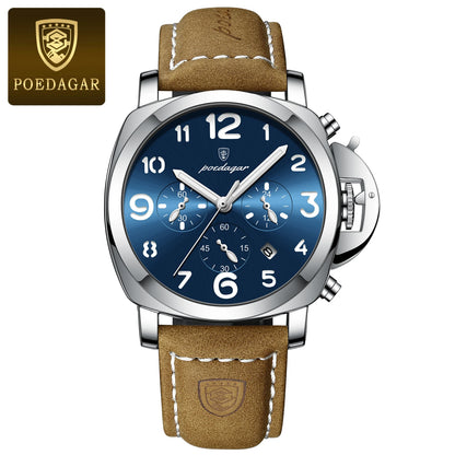 POEDAGAR Fashion Luxury Men Wristwatch Waterproof Luminous Chronograph Date Man Watch Unique Sports Leather Quartz Men's Watches