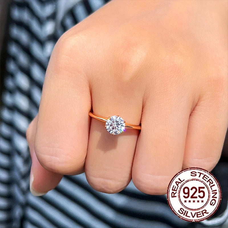 CWWZircons 925 Sterling Silver 1CT Round Cubic Zircon Gold Plated Rings for Women Wedding Band Engagement Party Jewelry SR053