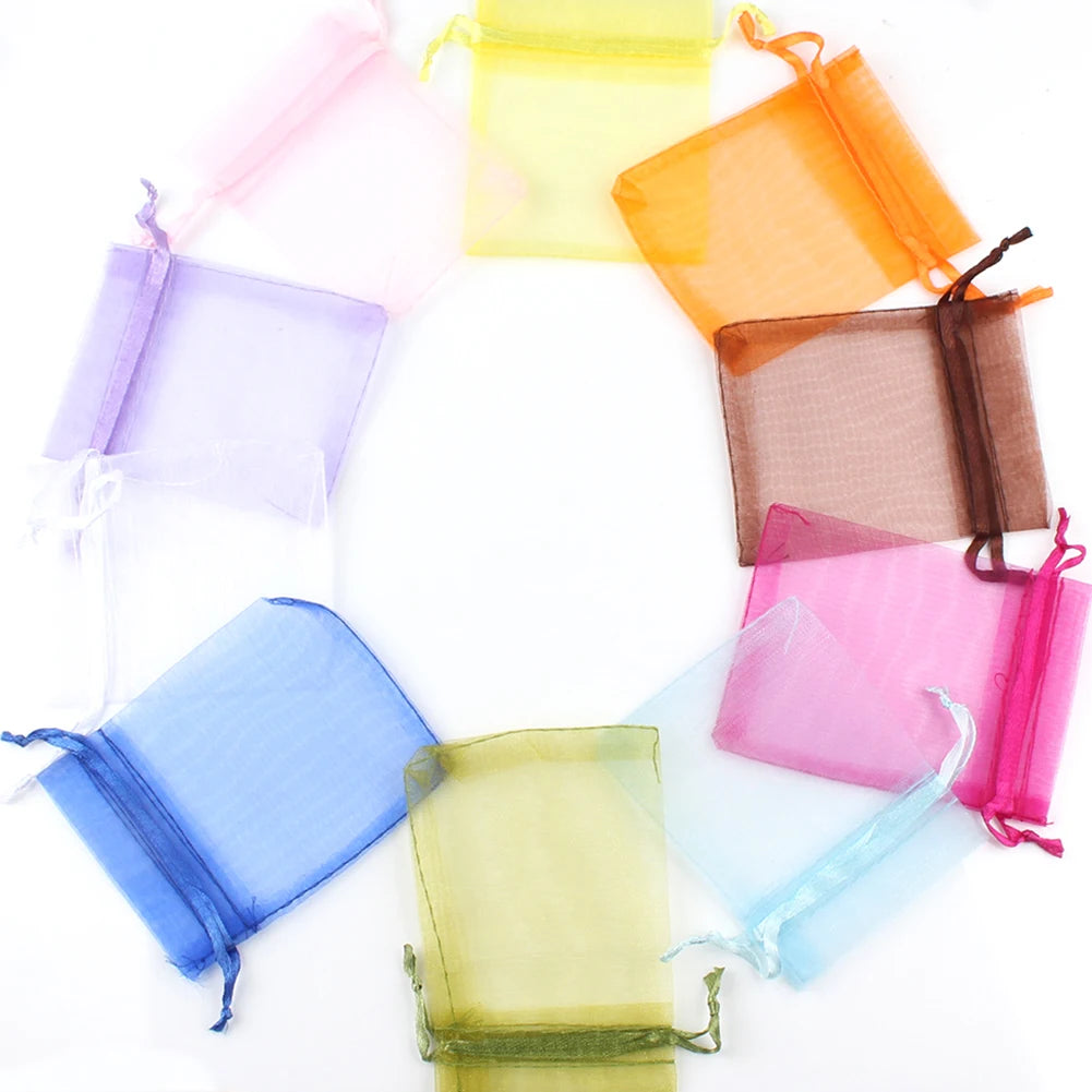 Organza Gift Bag Jewelry Packaging Bag Wedding Party Goodie Packing Favors Cake Pouches Drawable Bags Present 50pcs/lot (4 Size)