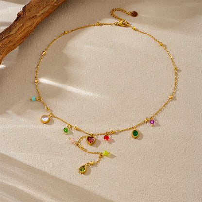 DIEYURO 316L Stainless Steel Color Zircon Heart Round Water Drop Tassel Pendant Necklace Women New Fashion Neck Chain Jewelry