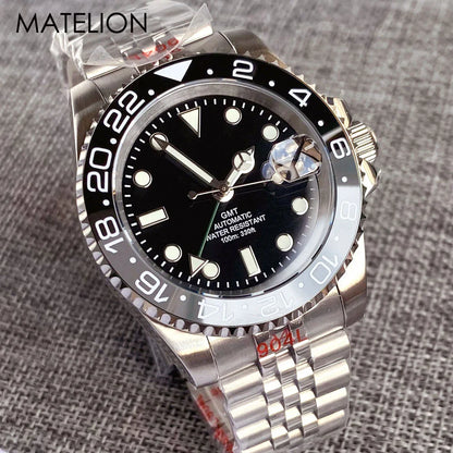 200m Waterproof NH34A Automatic Mechanical Diver Watch for Men GMT Movement Luminous Jubilee Strap Dual Time Glide Lock Buckle