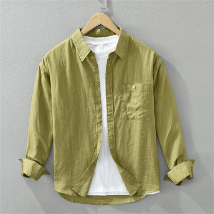 2025 Spring man linen shirt Loose breathable mens clothing freshness men's Casual shirts long sleeved tops solid shirt for men