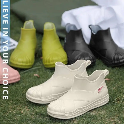 Gacimy Women's New Rain Shoes 2025 Fashion Outdoor Waterproof Garden Shoes Antiskid Rain Boots Cozy Soft Bottom Lady Short Boots