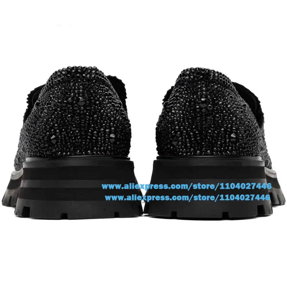 Black Rhinestone Men's Shoes Stylish Slip On Loafers Men Casual Shoes Wear-Resistant Trendy Luxury Handmade Shoe Men's Shoes