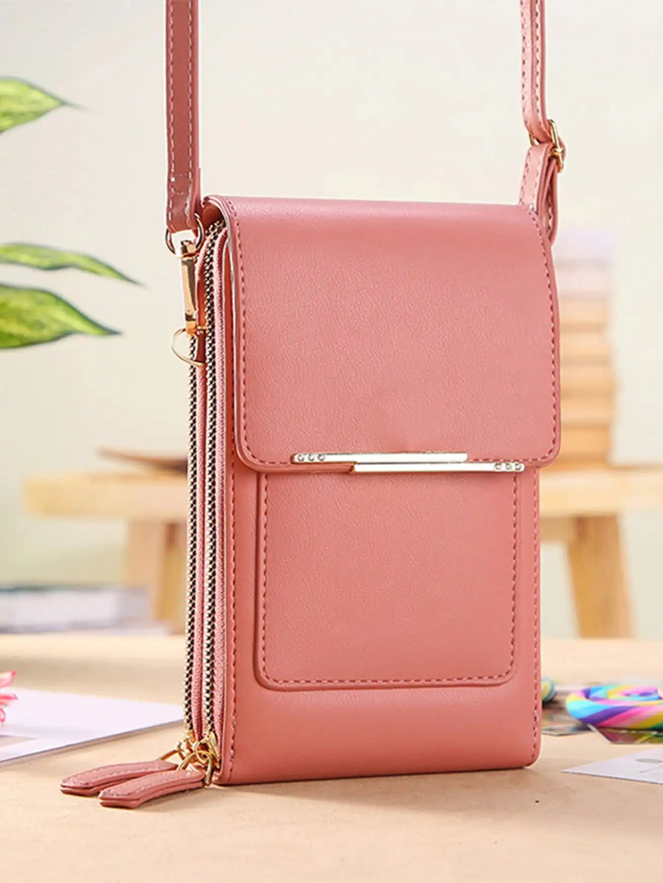 Metal Decor Flap Phone Wallet