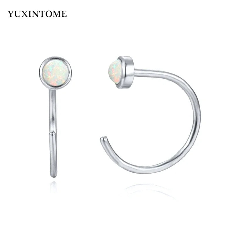 YUXINTOME Small 925 Sterling Silver Ear Needle C-Shaped Cartilage Piercing Stud Earrings For Women cartilage perforation Jewelry