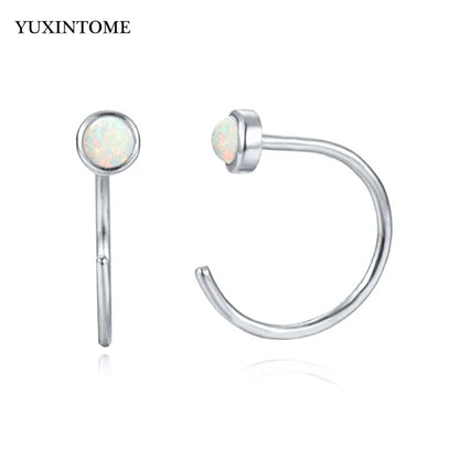 YUXINTOME Small 925 Sterling Silver Ear Needle C-Shaped Cartilage Piercing Stud Earrings For Women cartilage perforation Jewelry