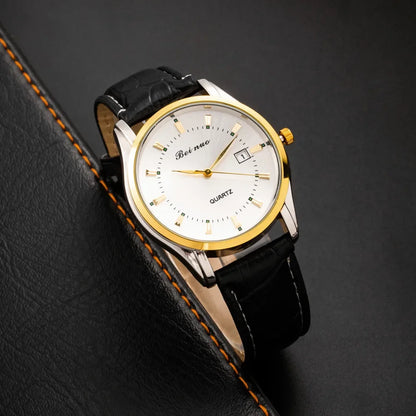 Classic Men‘s Quartz Watch with Calendar Fashion Metal Dial Leather Strap Man Watch Casual Business Male Clock montre homme