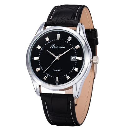 Classic Men‘s Quartz Watch with Calendar Fashion Metal Dial Leather Strap Man Watch Casual Business Male Clock montre homme