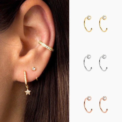 YUXINTOME Small 925 Sterling Silver Ear Needle C-Shaped Cartilage Piercing Stud Earrings For Women cartilage perforation Jewelry