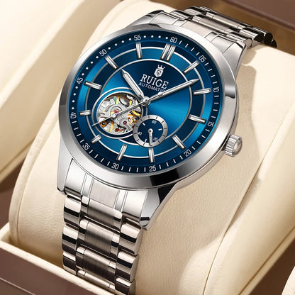 Men's Automatic Mechanical Watch - Elegant Stainless Steel, Calendar Function, Business and Leisure Style, Blue Dial and Date Wi