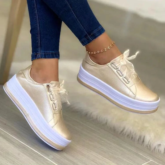 Platform Flat Shoes Women Fashion 2025  with Thick Bottom Fashion Woman Gauze Lace-up Sneakers Running Shoes Tennis Female Shoes